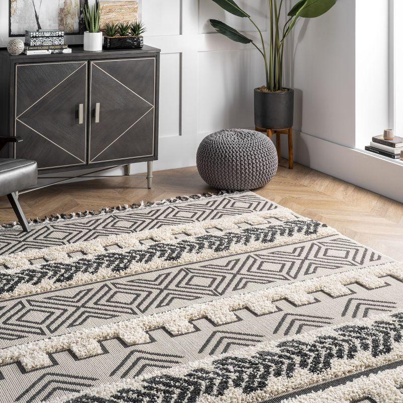 Light Gray Braided Shag Square Area Rug 3' x 5'