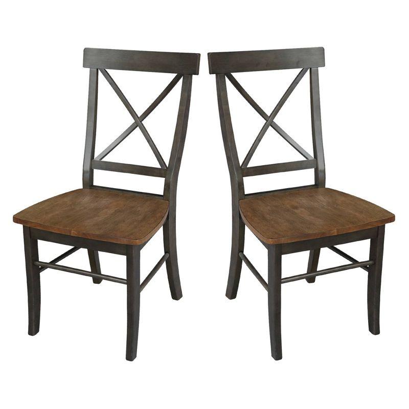International Concepts Set of 2 X Back Chairs with Wood Seat Hickory Brown: Mid-Century Modern, Hardwood Frame