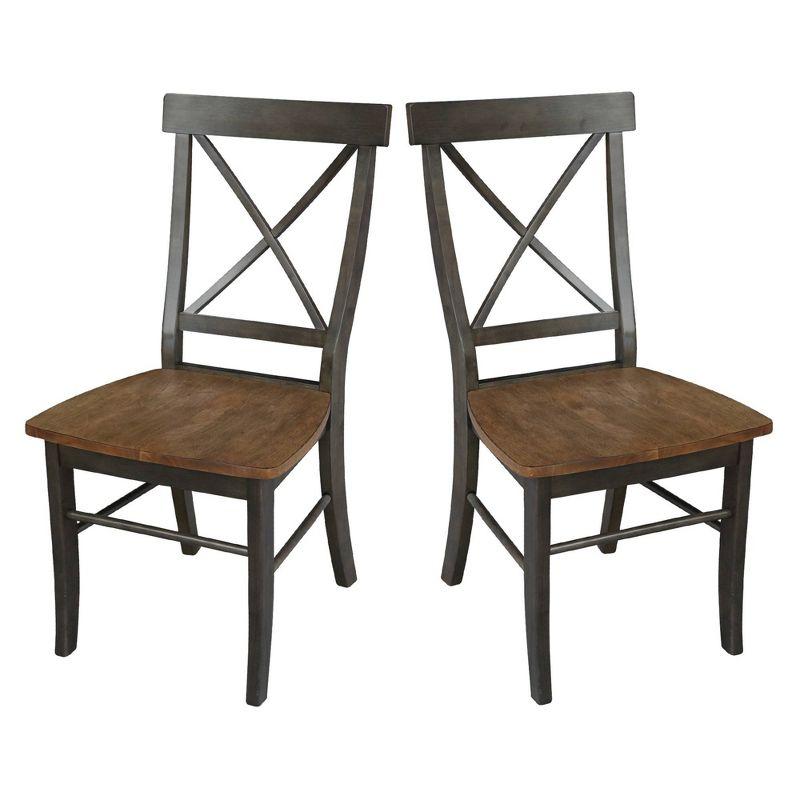 International Concepts Set of 2 X Back Chairs with Wood Seat Hickory Brown: Mid-Century Modern, Hardwood Frame