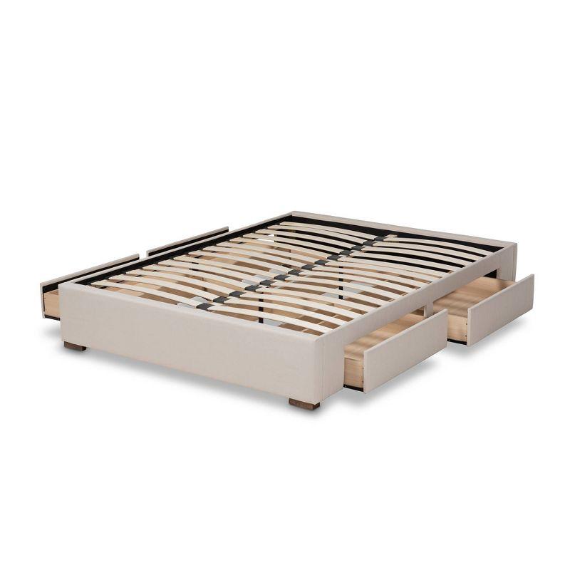 Contemporary King-Sized Walnut Wood Upholstered Bed Frame with Storage