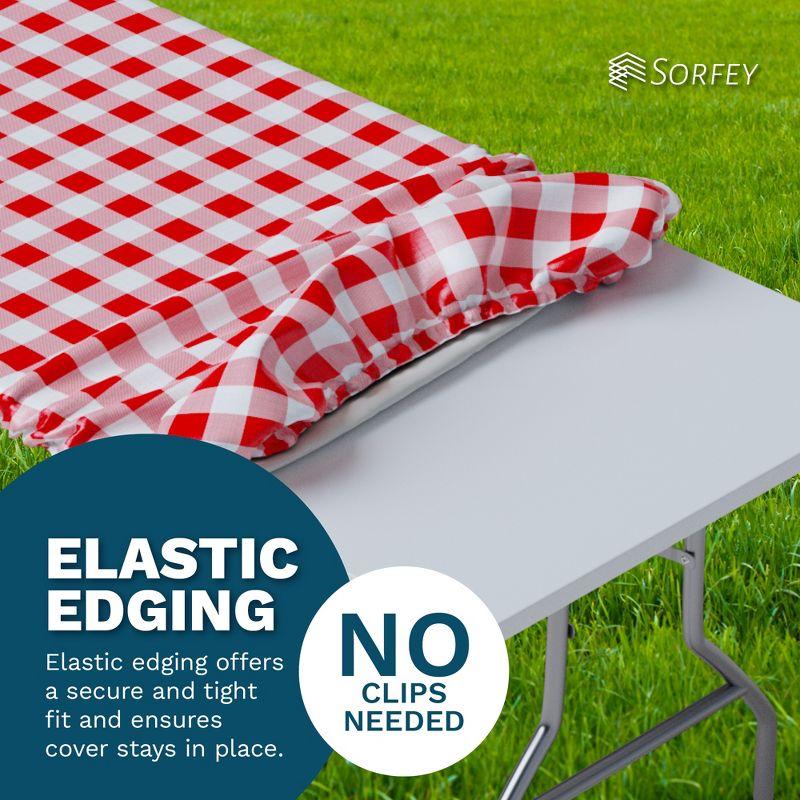 Tablecover -Fitted With Elastic, Vinyl With Flannel Back, Fits For Table 72"x 30" Rectangle, Checked Red Design, by SORFEY