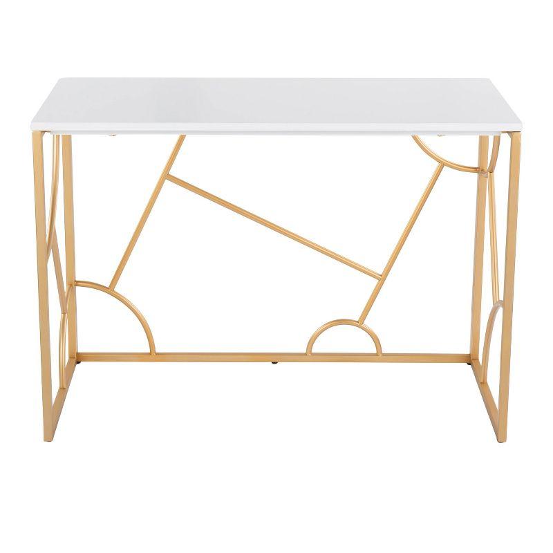 White and Gold Geometric Metal Frame Writing Desk