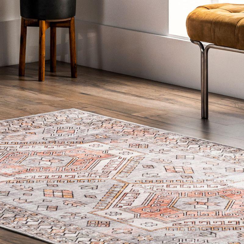 Nuloom Mae Motif Pet Friendly Machine Washable Area Rug, 4' x 6', Brick