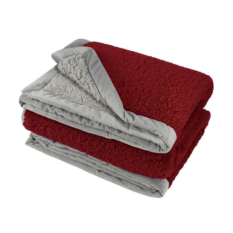 Catalonia Reversible Wine and Gray Sherpa Throw Blanket, 50x60 Inches