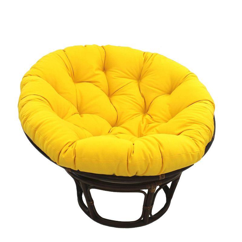 42" Walnut Rattan Papasan Chair with Yellow Cushion