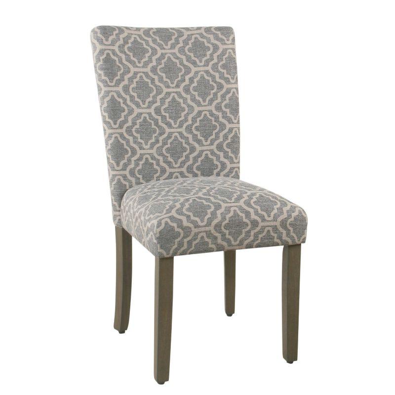 Gray and Cream Upholstered Parsons Side Chair Set with Wood Legs