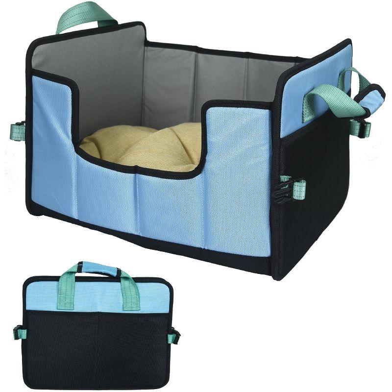 Small Blue Folding Travel Pet Bed with Nylon Handle