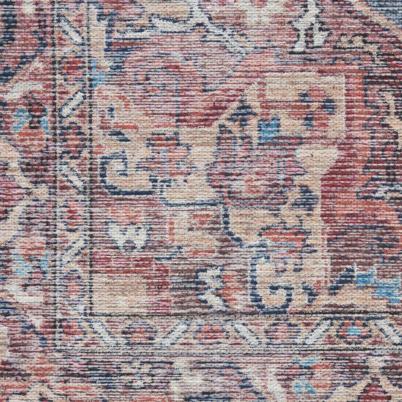 Machine Washable Oriental Blue/Brick Red Area Rug