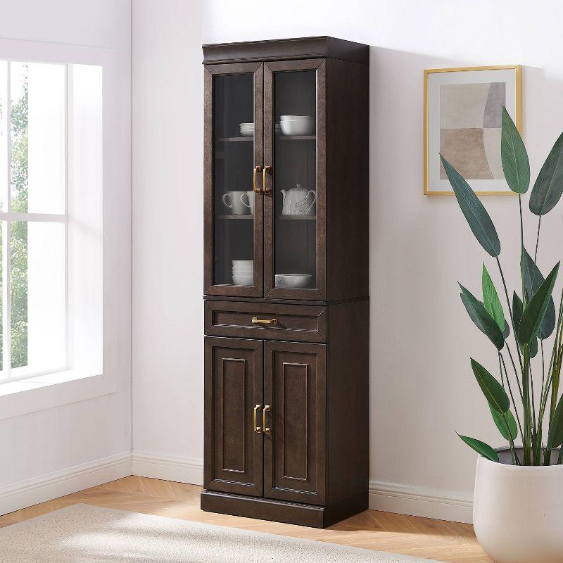 Crosley 78" Stanton Glass Door Kitchen Storage Pantry Cabinet Coffee: Traditional Style, Adjustable Shelves