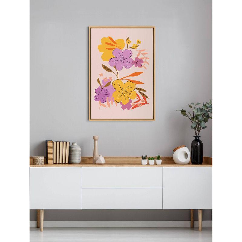 Seventies Tropical Floral Canvas Art with Natural Frame