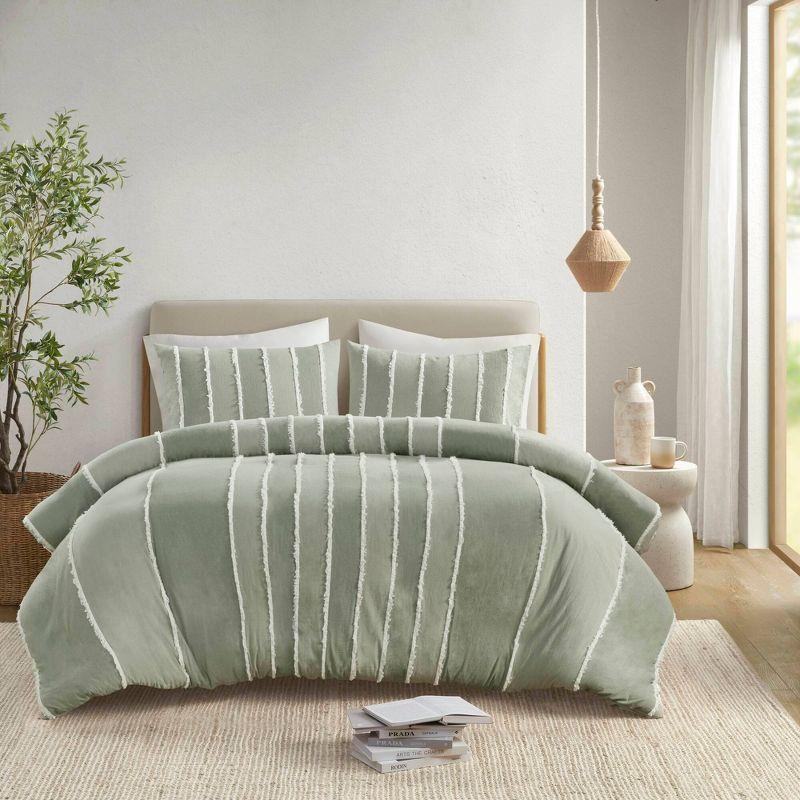 INK+IVY Shay 3 Piece Striped Cotton Duvet Cover Set