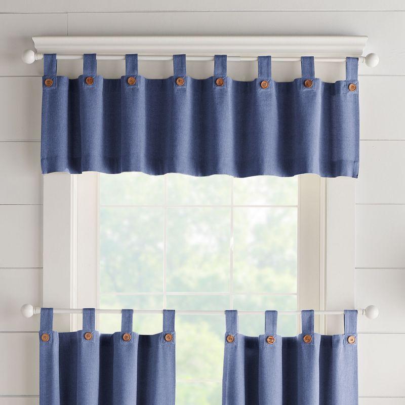 Tucker Blue Cotton Button Tab Top Kitchen Valance, 15"x60"