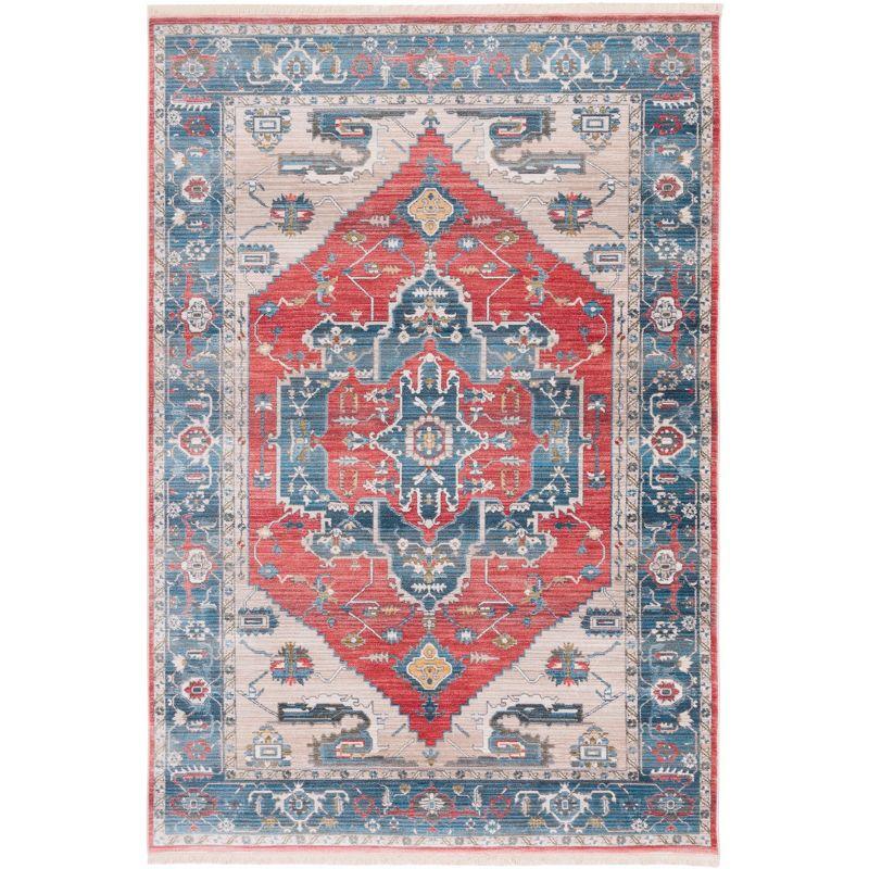 Red and Blue Floral Motif Rectangular Area Rug 5' x 7'