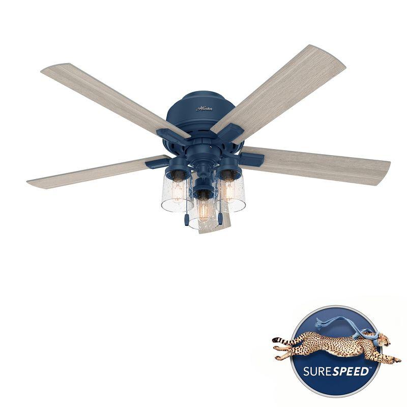 Hartland 52" Indigo Blue Low Profile Ceiling Fan with Chandelier Lighting