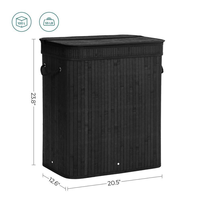 SONGMICS Laundry Hamper with Lid Bamboo Laundry Basket with Liner Bag