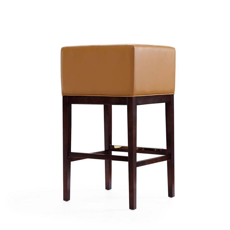 Kingsley Mid-Century Camel Leather Barstool with Dark Walnut Frame