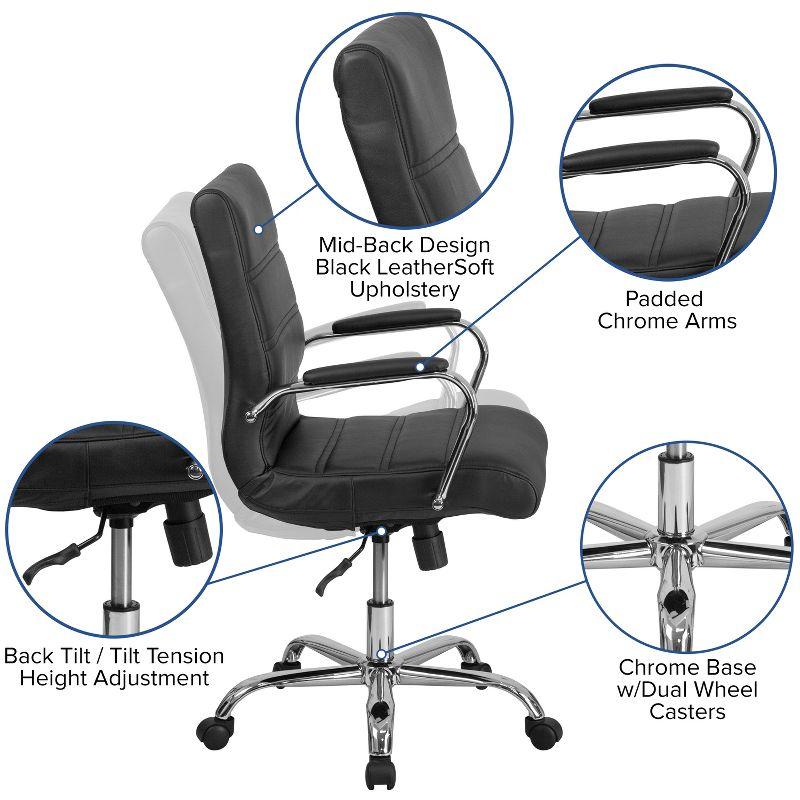 Mid-Back Black LeatherSoft Executive Swivel Office Chair with Chrome Frame