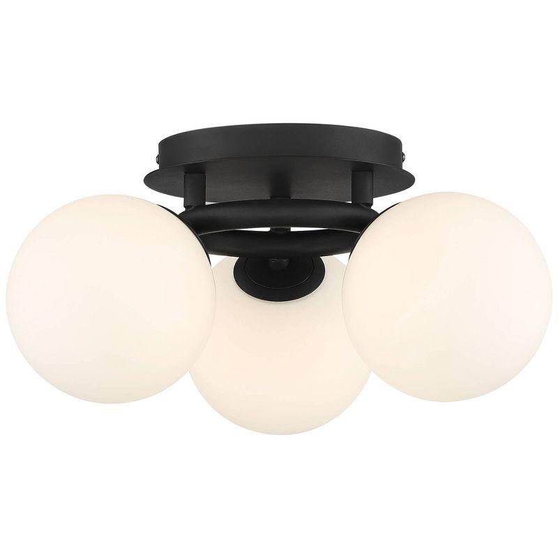 Possini Euro Design Jevan Modern Industrial Ceiling Light Semi Flush Mount Fixture 18" Wide Black 3-Light LED Globe White Glass for Bedroom Kitchen