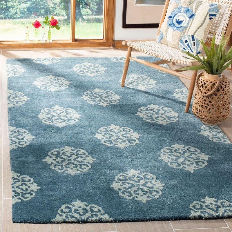 Blue Hand-Tufted Wool and Viscose Area Rug, 5' x 8'