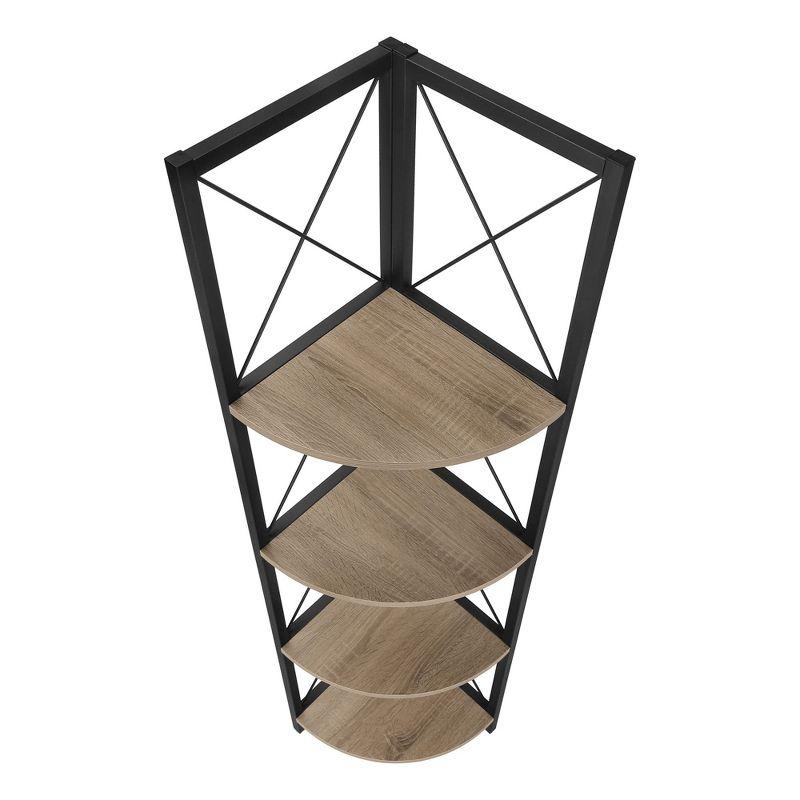 Bookshelf, Bookcase, Etagere, Corner, 4 Tier, 60"H, Office, Bedroom, Metal, Laminate