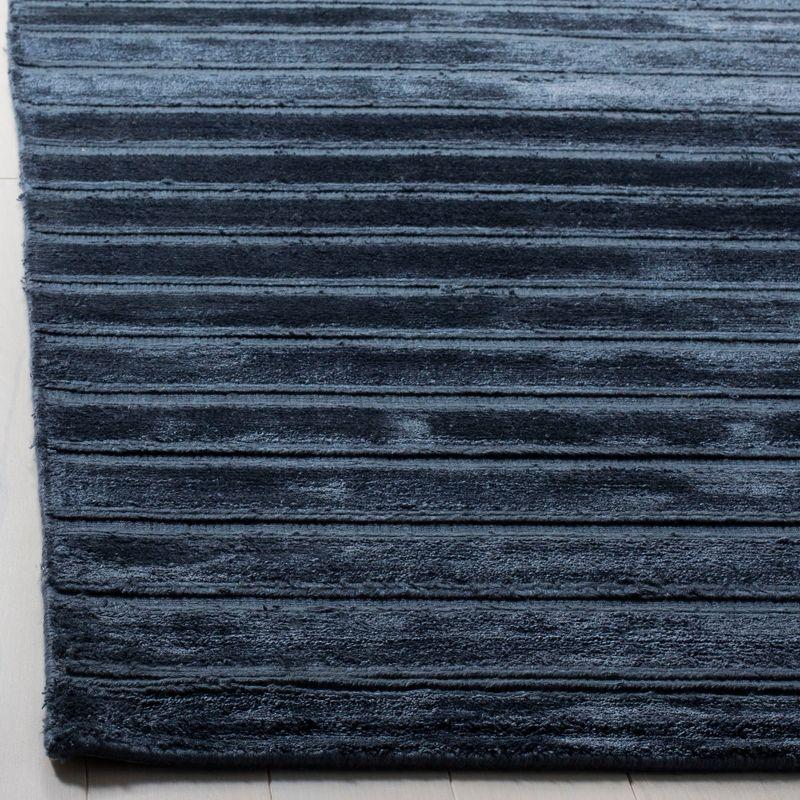 Navy Blue Hand-Knotted Wool and Viscose Area Rug