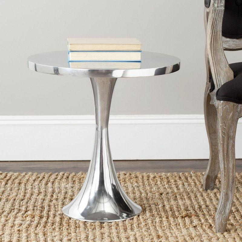 Galium Silver Aluminum Round Side Table with Mirrored Top