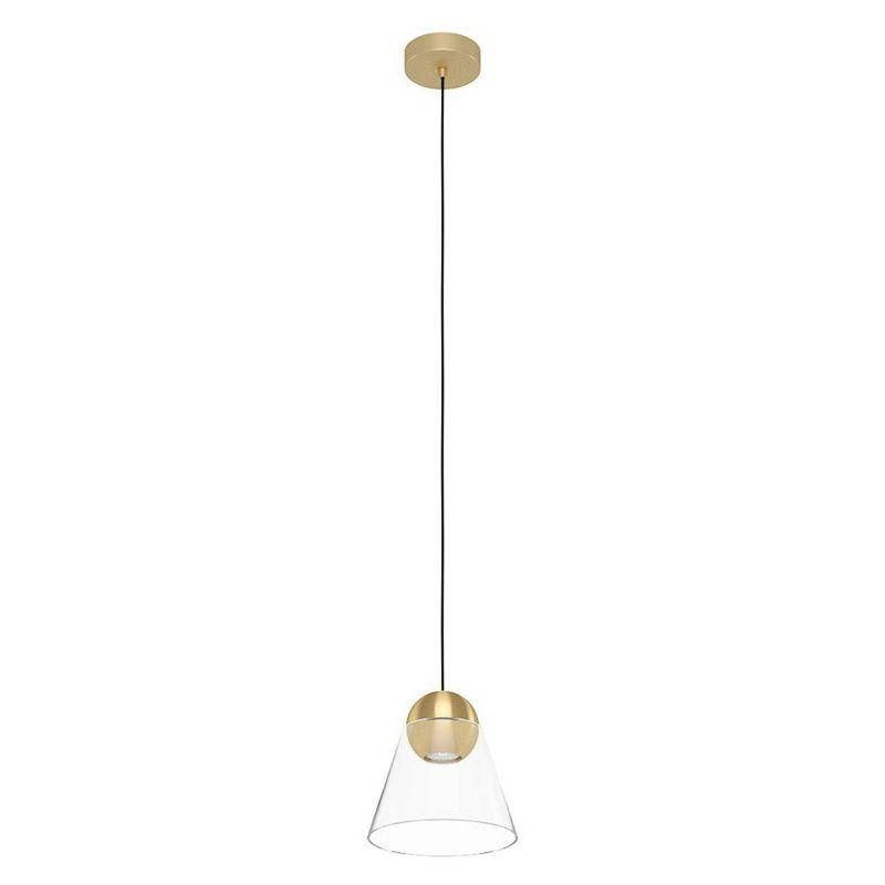 1-Light Cerasella Mini Pendant Brushed Brass Finish with Clear Glass Shade - EGLO: Vintage Style, Adjustable Cord