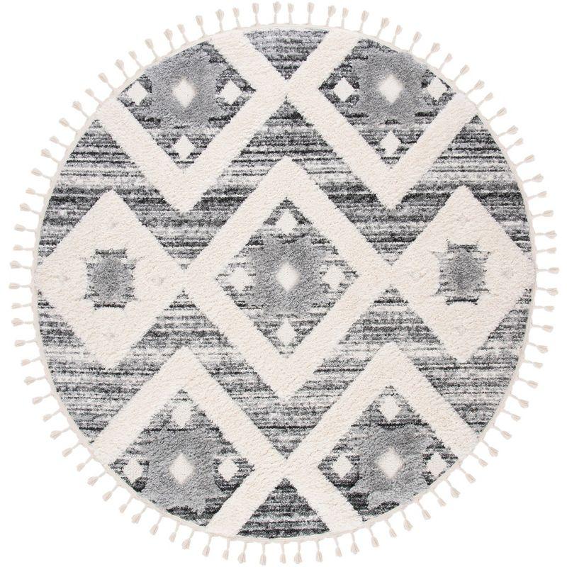 Moroccan Tassel Shag MTS664 Power Loomed Indoor Area Rug - Grey/Ivory - 8' Round - Safavieh