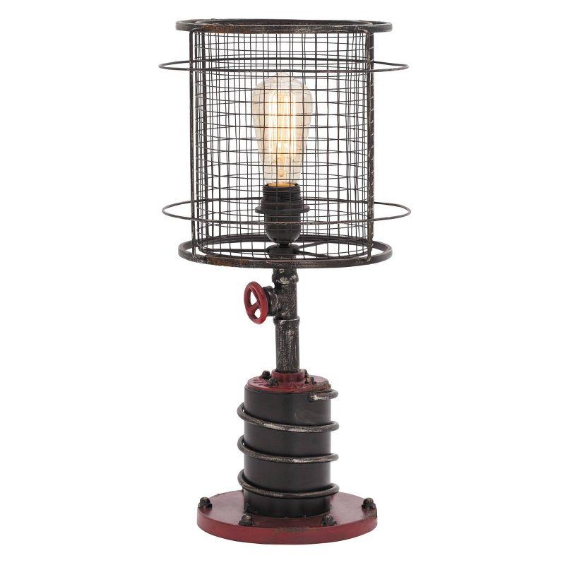 10" x 21" Industrial Accent Lamp with Iron Wire Cage Shade Red/Black - Olivia & May: Edison Bulb, No Assembly Required