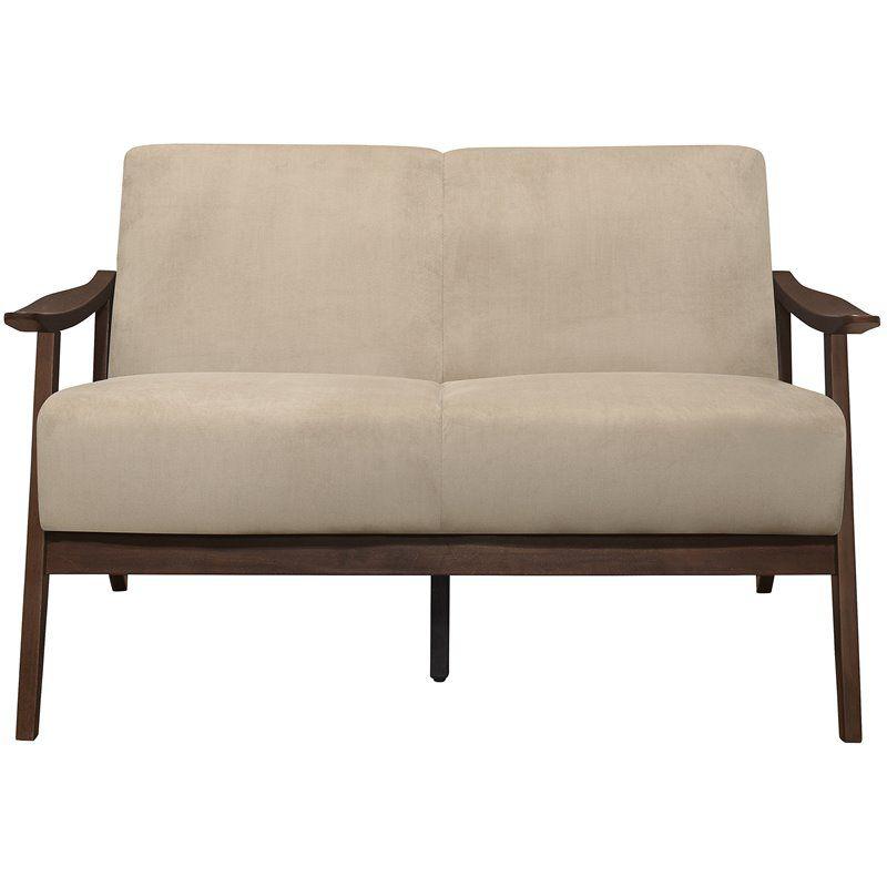 Carlson Mid-Century Modern Velvet Loveseat in Light Brown with Dark Walnut Wood