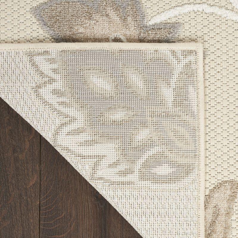 Nourison Aloha Floral Farmhouse Flatweave High-Low Indoor Outdoor Area Rug Beige 2'8" x 4'