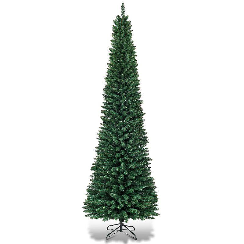 Slim Green PVC 9' Artificial Christmas Tree with Metal Stand