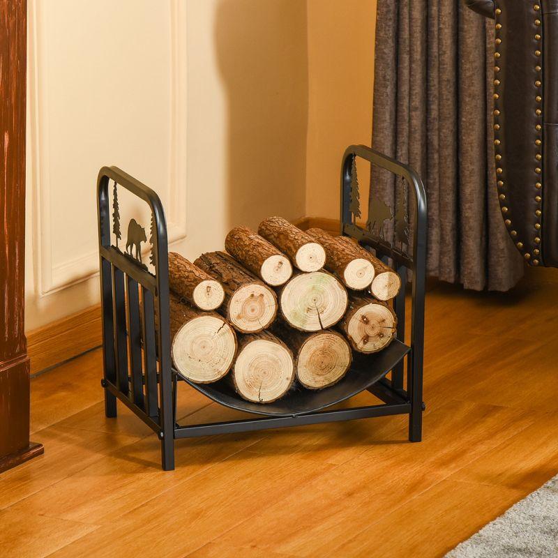 Outsunny Black Steel Bear & Tree 17" Firewood Rack