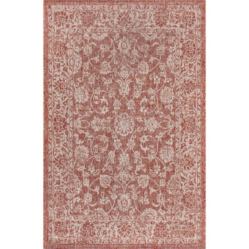 8'x10' Tela Bohemian Textured Weave Floral Indoor/Outdoor Area Rug, Red/Taupe - JONATHAN Y