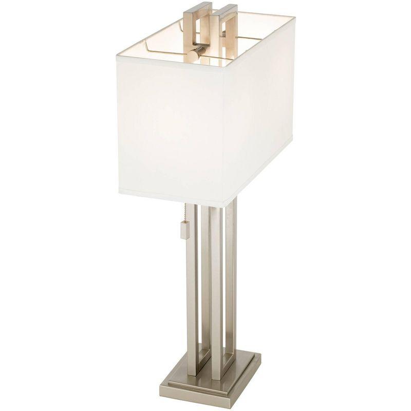 Possini Euro Design Modern Table Lamp 30" Tall Brushed Nickel Metal White Fabric Rectangular Shade for Bedroom Living Room House Bedside Nightstand