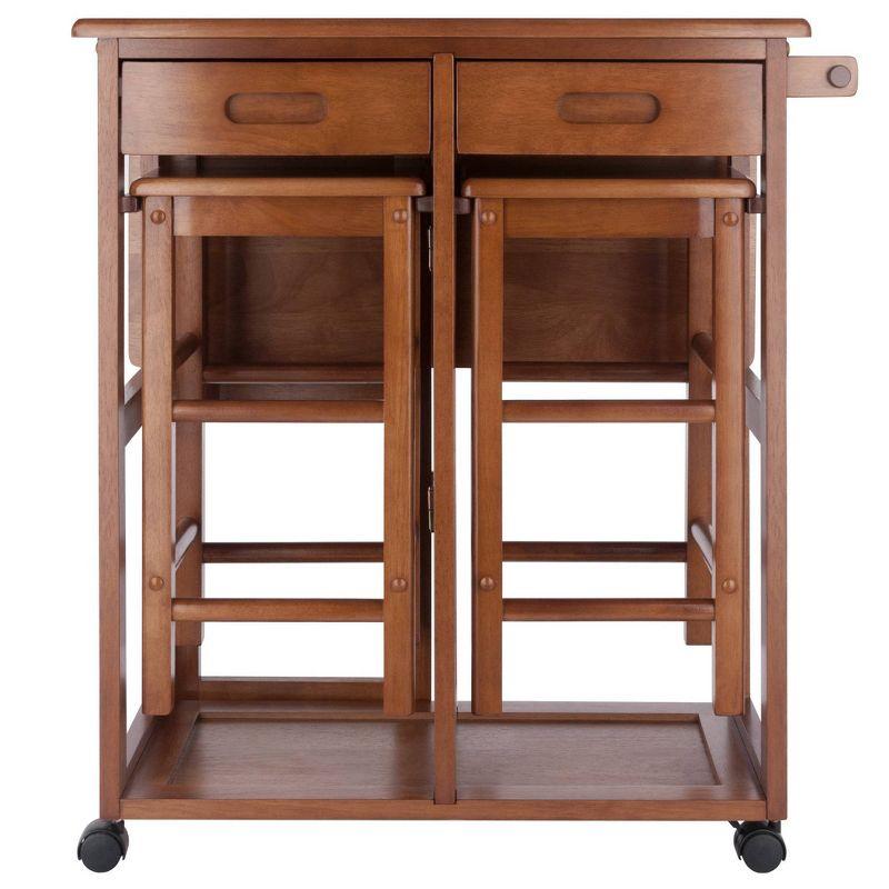 3pc Suzanne Space Saver Drop Leaf Dining Set Teak - Winsome: Compact, Storage Drawers & 2 Stools