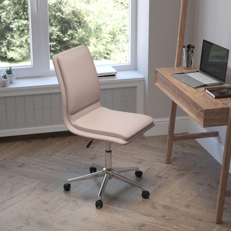 Ergonomic Taupe LeatherSoft Armless Task Chair with Metal Swivel Base