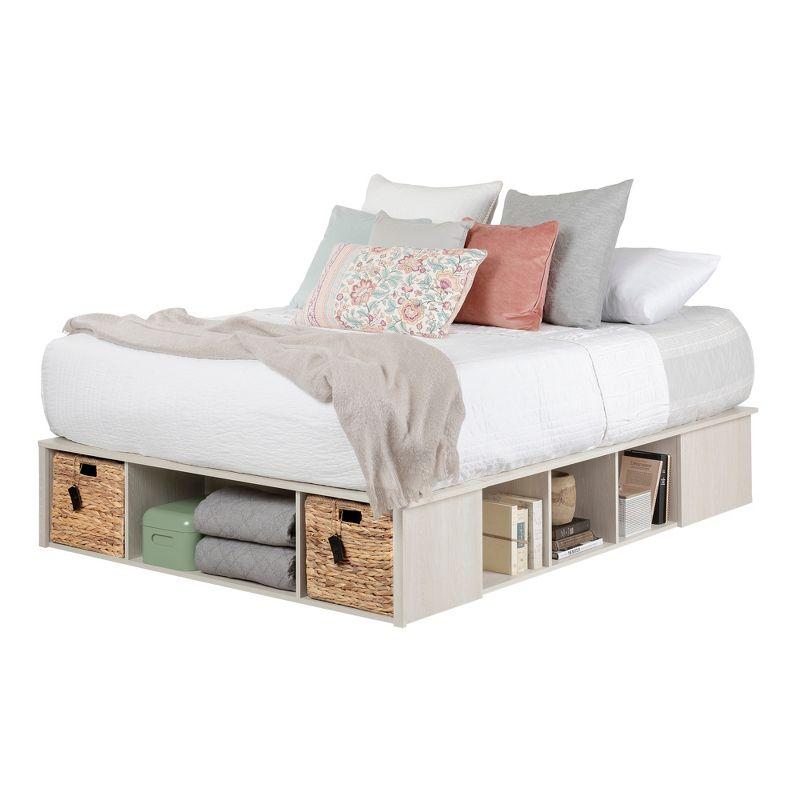 Winter Oak Queen Storage Platform Bed with Wicker Baskets