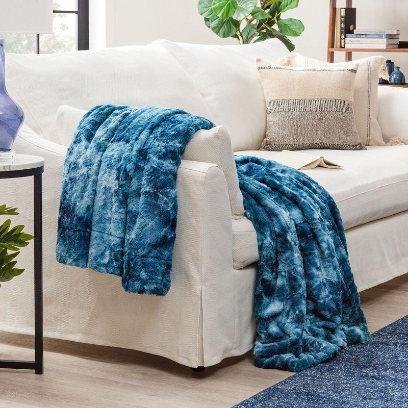 Elegant Minky Blue Faux Fur & Sherpa Reversible Throw Blanket 50" x 65"