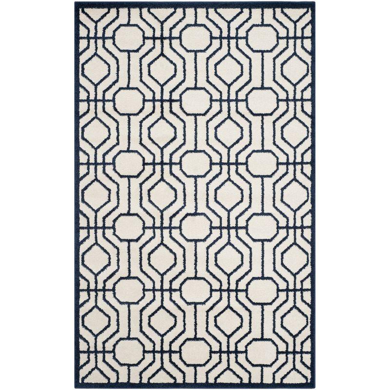 Ivory & Navy 6' x 9' Hand-Knotted Cotton Blend Easy-Care Area Rug