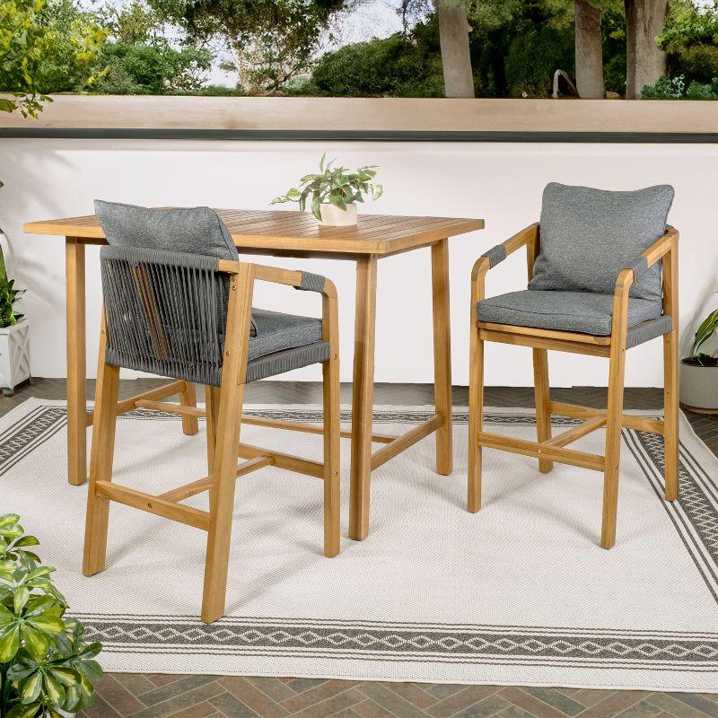 Gray and Teak Brown Acacia Wood 3-Piece Outdoor Bar Set