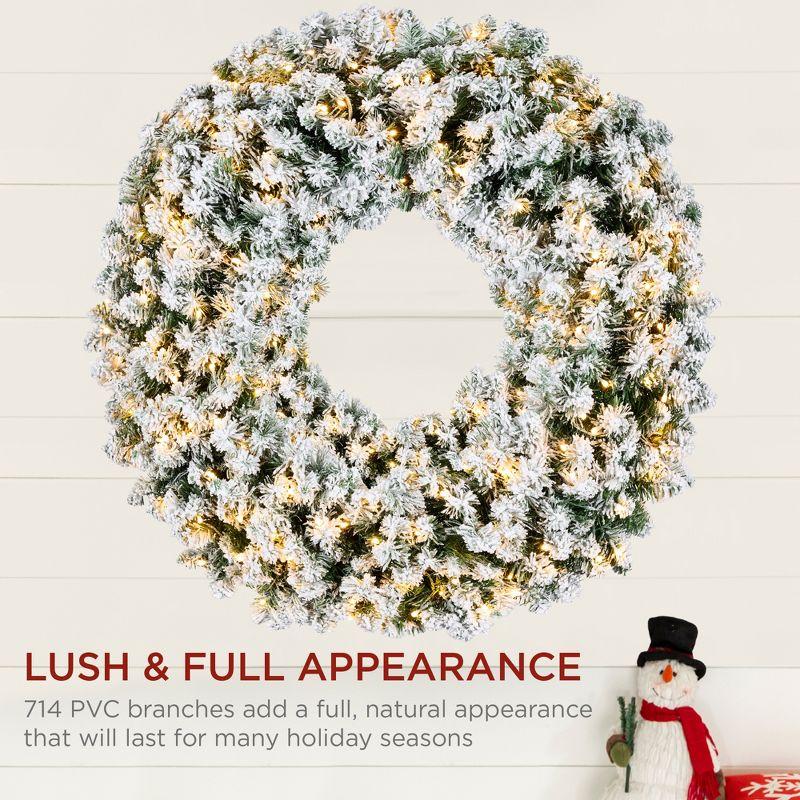 Best Choice Products 48in Artificial Pre-Lit Flocked Fir Christmas Wreath Decoration w/ 200 2-in-1 LED Lights, 714 Tips