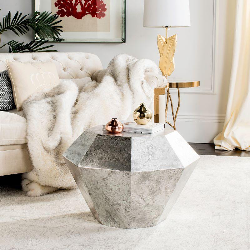 Transitional Octagonal Metal Accent Table in Antique Silver