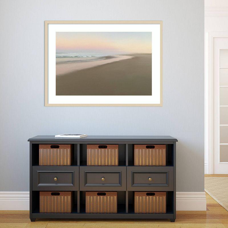 41" x 30" Soft Beach Embrace by JL Design Wood Framed Wall Art Print - Amanti Art: Seascape Lithograph, Horizontal Layout