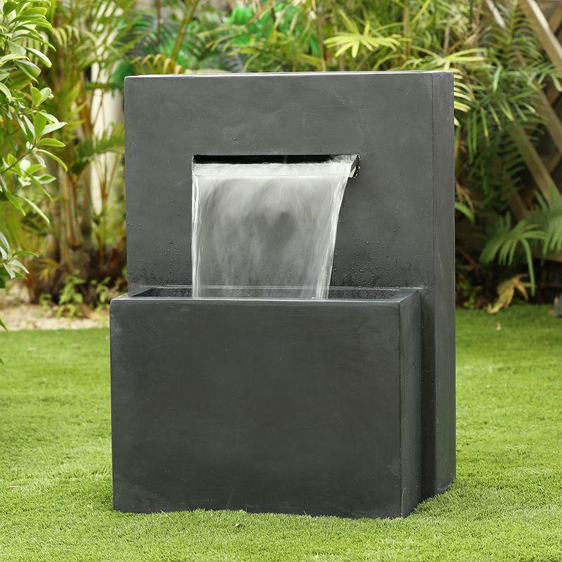 LuxenHome Gray Resin Modern Rectangular Waterfall Outdoor Fountain