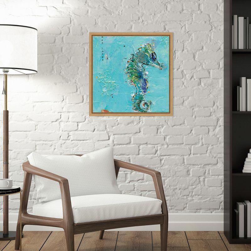 Amanti Art Little Seahorse Blue by Kellie Day Canvas Wall Art Print Framed 16-in. x 16-in.