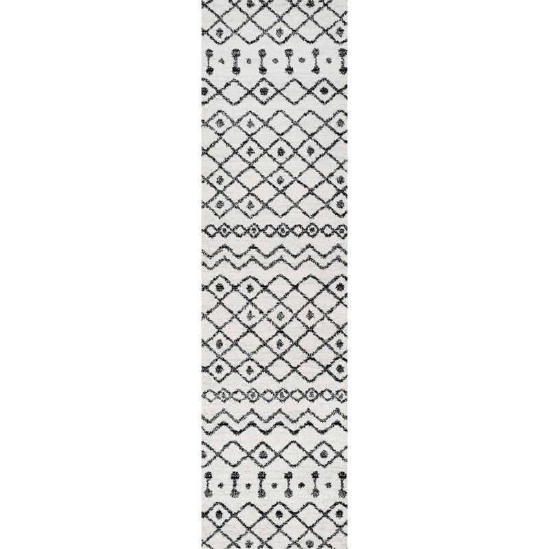 2'x8' Aksil Moroccan Beni Souk Runner Rug, Cream/Black - JONATHAN Y