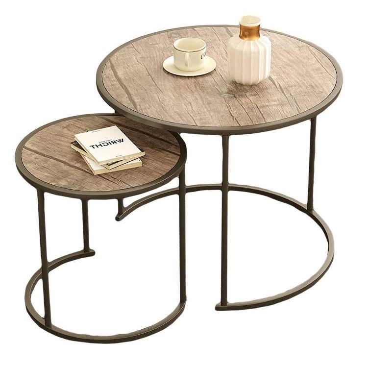 Circular Industrial Nesting Coffee Table Duo in Metal
