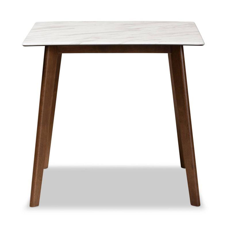 Kaylee Wood Dining Table White/Brown - Baxton Studio: Faux Marble Top, Square Shape, Splayed Legs