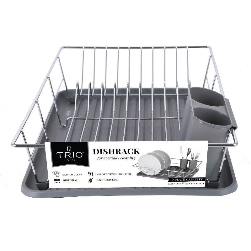 Trio Home Stainless 3-Piece Dish Drying Drainer Rack, Removable Utensil Holder and Drainboard - Grey